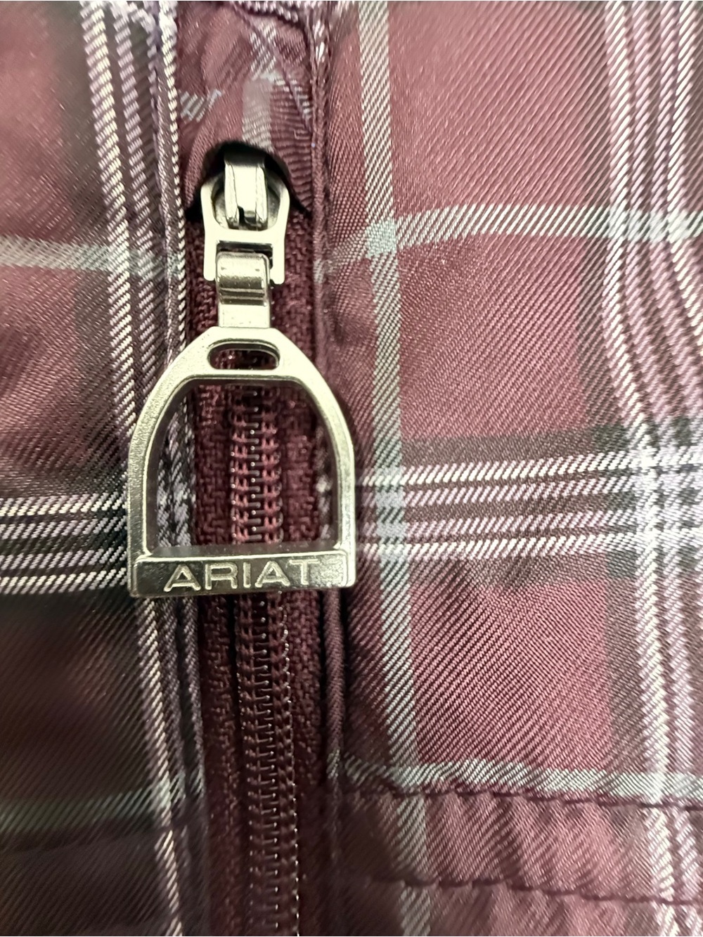 Ariat Plaid Quilted Puffer Vest - Burgundy with Gray - Picture 3 of 16